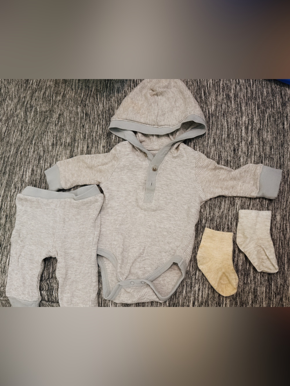 Little Me Light Gray Hooded Thermal Bodysuit & Pants Set